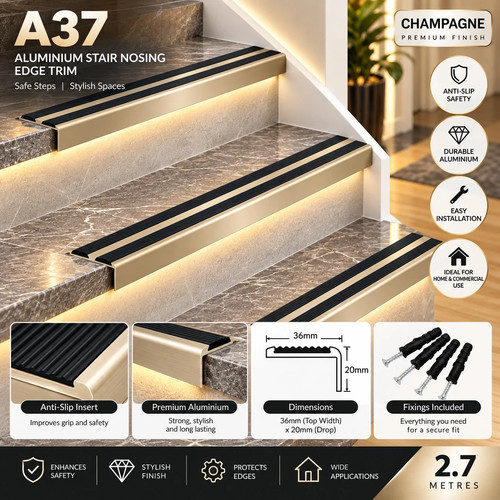 Aluminium stair nosing - aluminium,